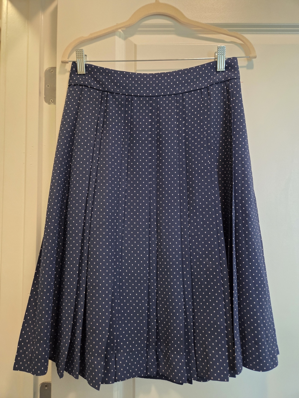 J.Crew Navy Polka Dot Pleated Midi Skirt Size 4